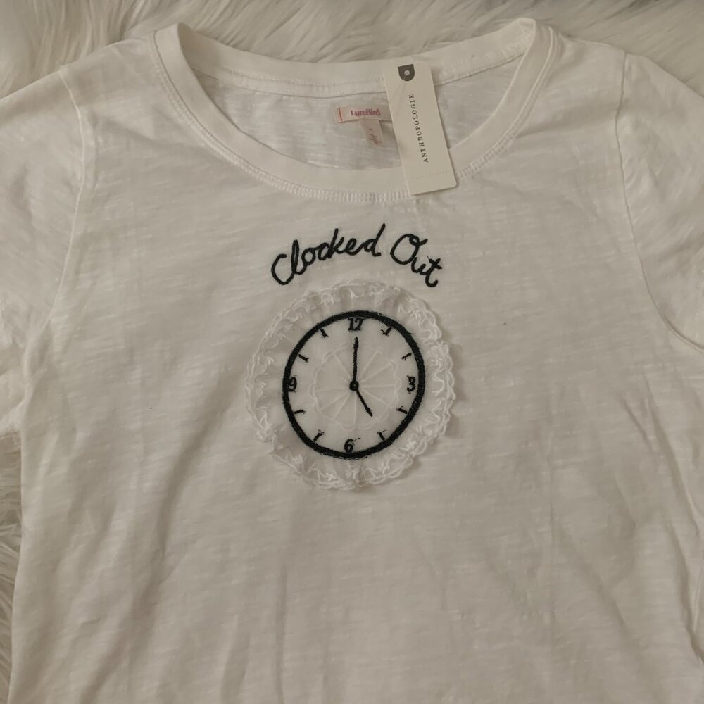 LYREBIRD Clocked Out Lace Cotton Short-Sleeve Baby Tee in White Sz MEDIUM - Picture 2 of 5